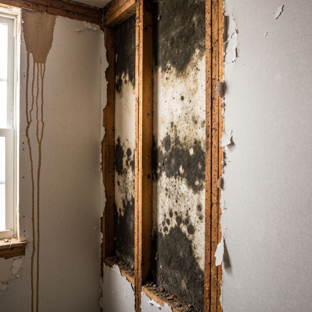 Possible mold-like growth behind drywall